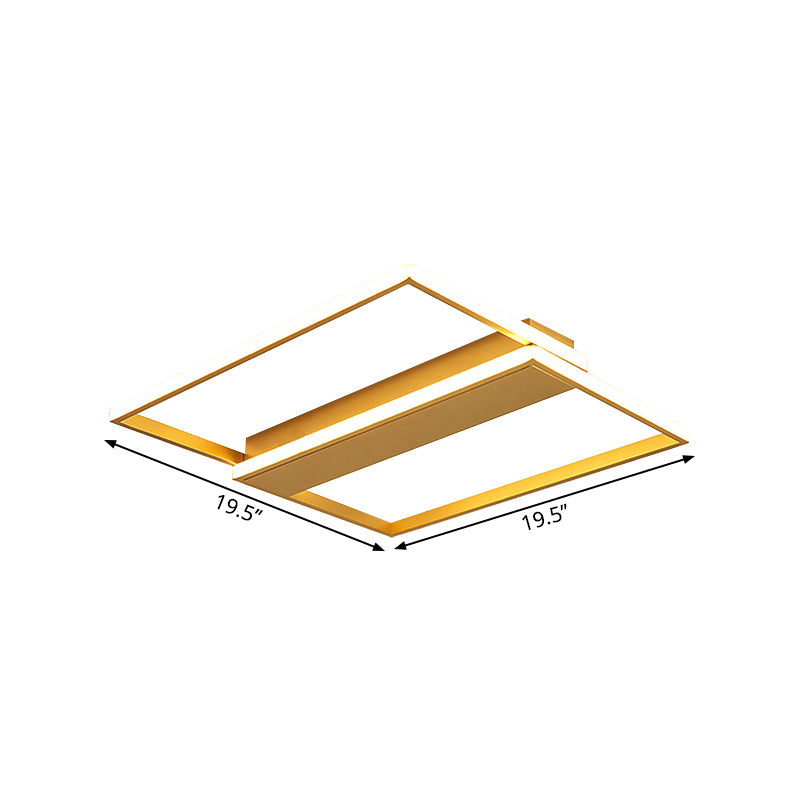 Modern Gold Dual Rectangle Frame Led Flush Ceiling Light - 16’/19.5’ Width