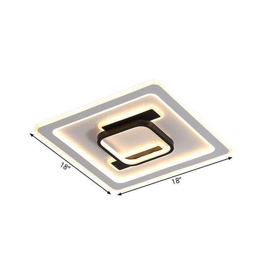 Modern Square Frame Flush Mount Lamp - Metallic Black And White Led Fixture With Warm/White