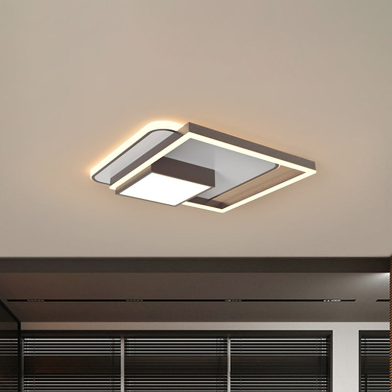 18/21.5 Inch Led Flush Mount Bedroom Light In Gold/White - Square Metal Fixture Coffee / 18’