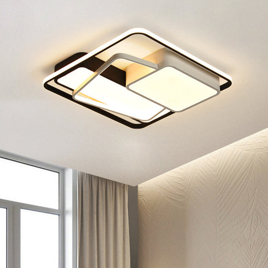 Minimalist Led Ceiling Lamp In Black Geometric Design With Acrylic Shade - Warm/White Light 18/21.5