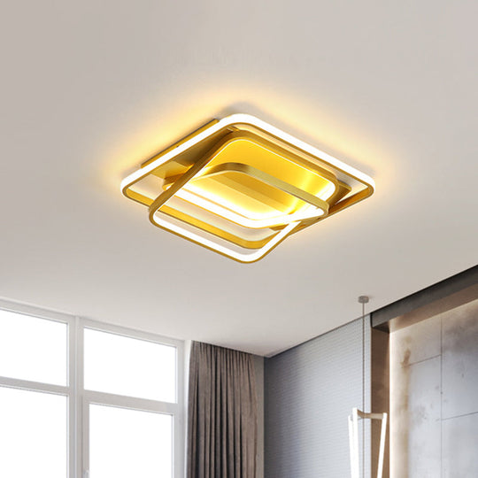 Modern Metallic Led Gold Ceiling Mounted Light For Living Room - 3 - Square Frame Flush Lighting