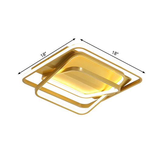 Modern Metallic Led Gold Ceiling Mounted Light For Living Room - 3 - Square Frame Flush Lighting
