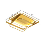 Modern Metallic Led Gold Ceiling Mounted Light For Living Room - 3-Square Frame Flush Lighting