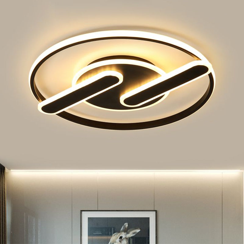 Nordic Led Circular Flush Mount Lighting Dual Lines Design 16.5’/20.5’ W Acrylic Black / 16.5’