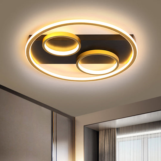 Modern Led Black Metallic Flush Mount Ceiling Fixture With Rectangle Canopy