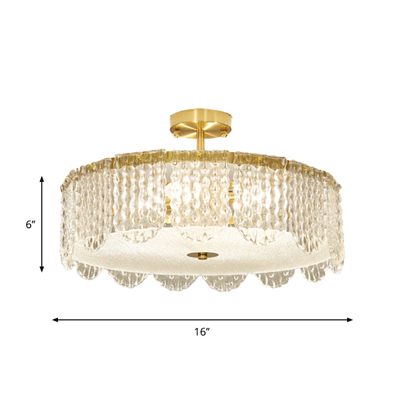 Contemporary 4 - Light Semi Flush Mount Gold Lamp With Beveled Glass Drum Design