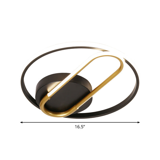 Modernist Metal Flush Ceiling Lighting Fixture - Ring And Oval Design 16.5’/20.5’ Width Led