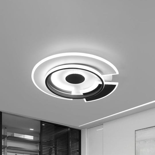Modern Metallic Led Minimalism Ceiling Light Fixture - Circular Flush Mount In Black/White