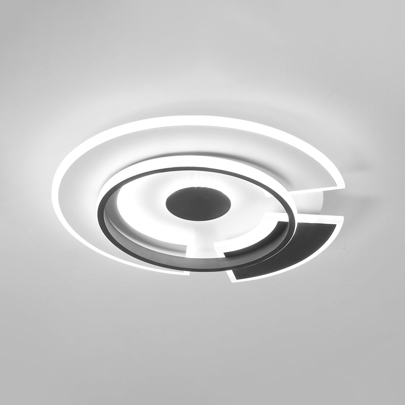 Modern Metallic Led Minimalism Ceiling Light Fixture - Circular Flush Mount In Black/White