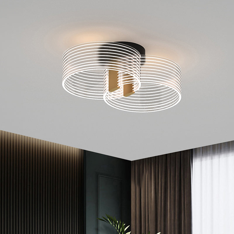 Black - Gold Round Semi Flush Ceiling Mount Light Fixture - Simple And Elegant With 2/3/5 Lights