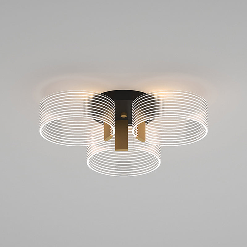 Black - Gold Round Semi Flush Ceiling Mount Light Fixture - Simple And Elegant With 2/3/5 Lights