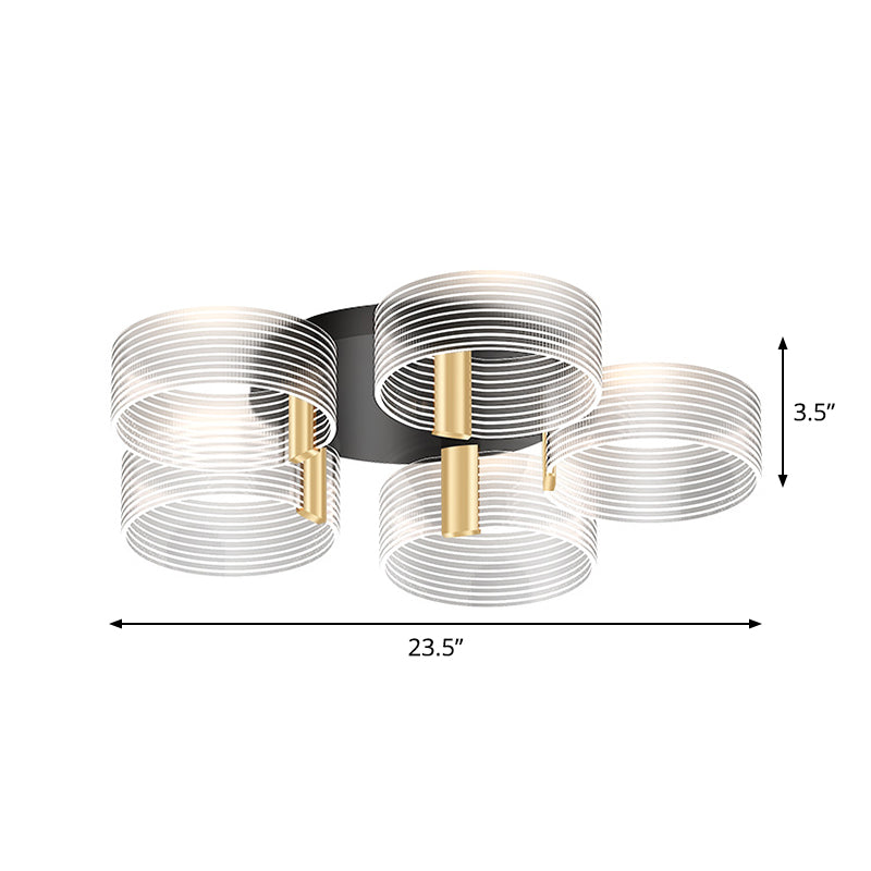 Black - Gold Round Semi Flush Ceiling Mount Light Fixture - Simple And Elegant With 2/3/5 Lights