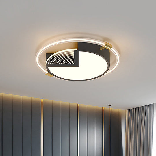 Contemporary Led Flush Ceiling Light Black Circle Design Metallic Finish For Sleeping Room -