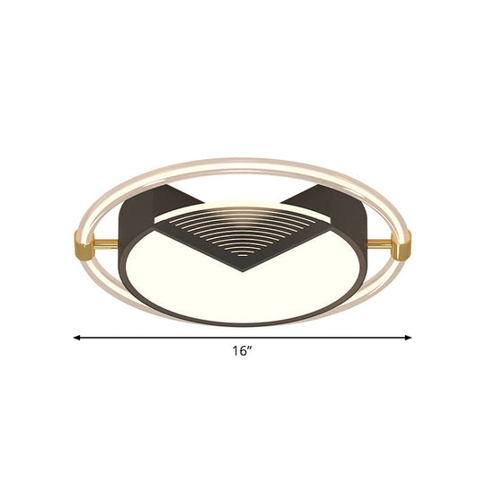 Contemporary Led Flush Ceiling Light Black Circle Design Metallic Finish For Sleeping Room -