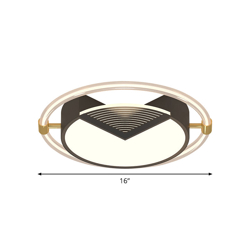 Contemporary Led Flush Ceiling Light Black Circle Design Metallic Finish For Sleeping Room - 16/19.5