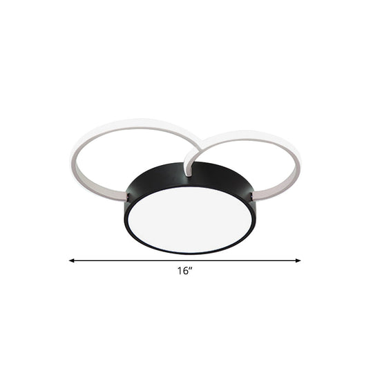 Black - White Round Led Flush Mount Ceiling Lamp Modern Metal Multiple Sizes
