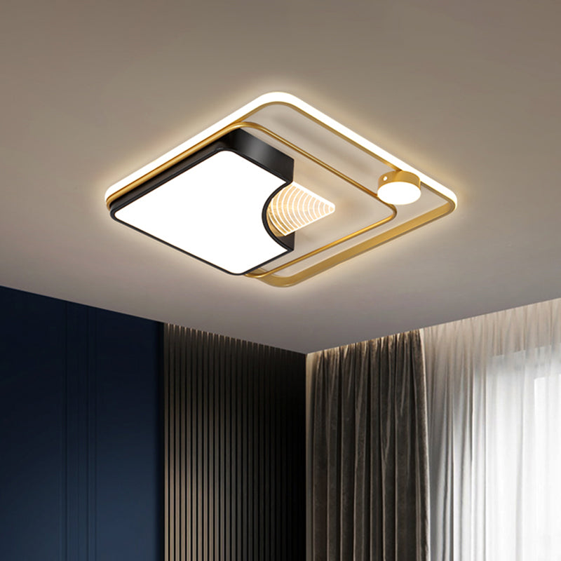 Minimalist Black And Gold Metal Square Ceiling Fixture - 16’/19.5’ Contemporary Flush Mount Led
