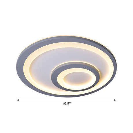 Modern Led Flush Mount Lamp - Sleek Grey Ceiling Light With Round Metal Shade In Warm/White