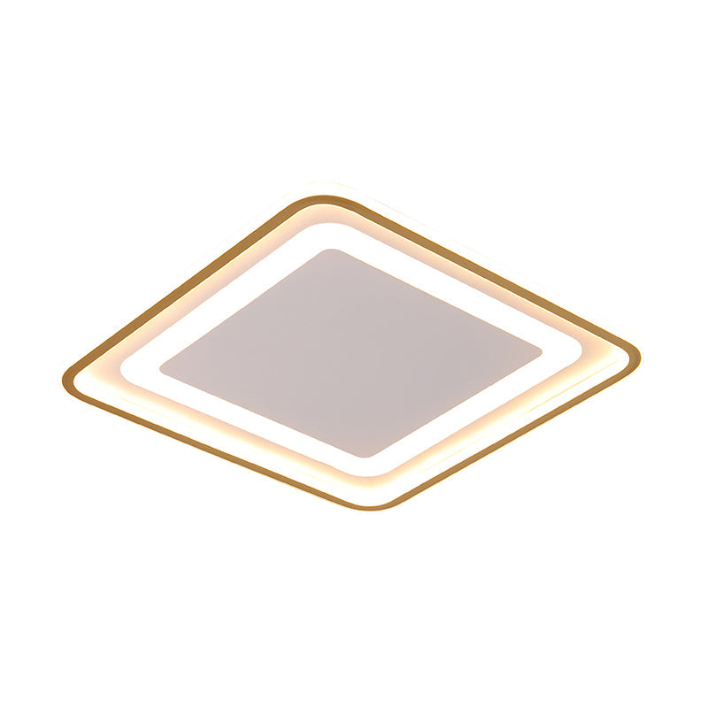 16.5’/20.5’ W Modern Led Flush Light Gold Squared Ceiling Lamp For Bedroom With Acrylic Shade -