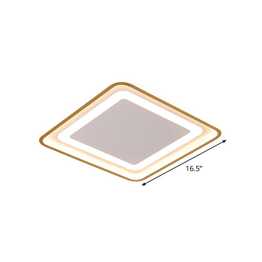 16.5’/20.5’ W Modern Led Flush Light Gold Squared Ceiling Lamp For Bedroom With Acrylic Shade -