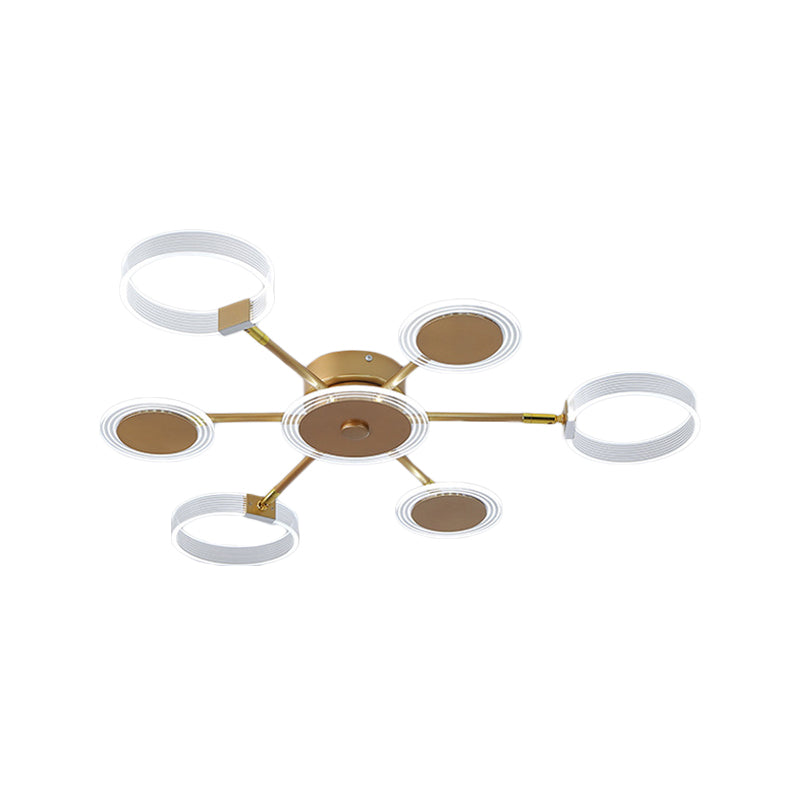 Modern Circle Semi Flush Acrylic Led Ceiling Light In Gold - 31.5’/39’ 7/9 Heads Warm/White For
