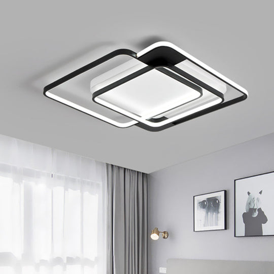 Modern Acrylic Led Flush Mount Light In Black - 16.5/20.5 Width Overlapping Design Perfect For
