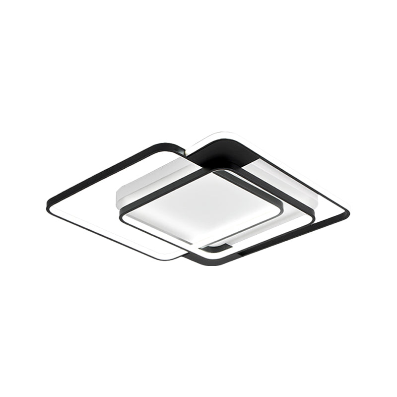 Modern Acrylic Led Flush Mount Light In Black - 16.5’/20.5’ Width Overlapping Design Perfect