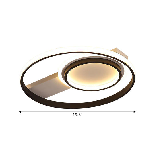 Minimalist Led Flush Mount Light Circular Metal Surface 16.5’/19.5’ Diameter Black