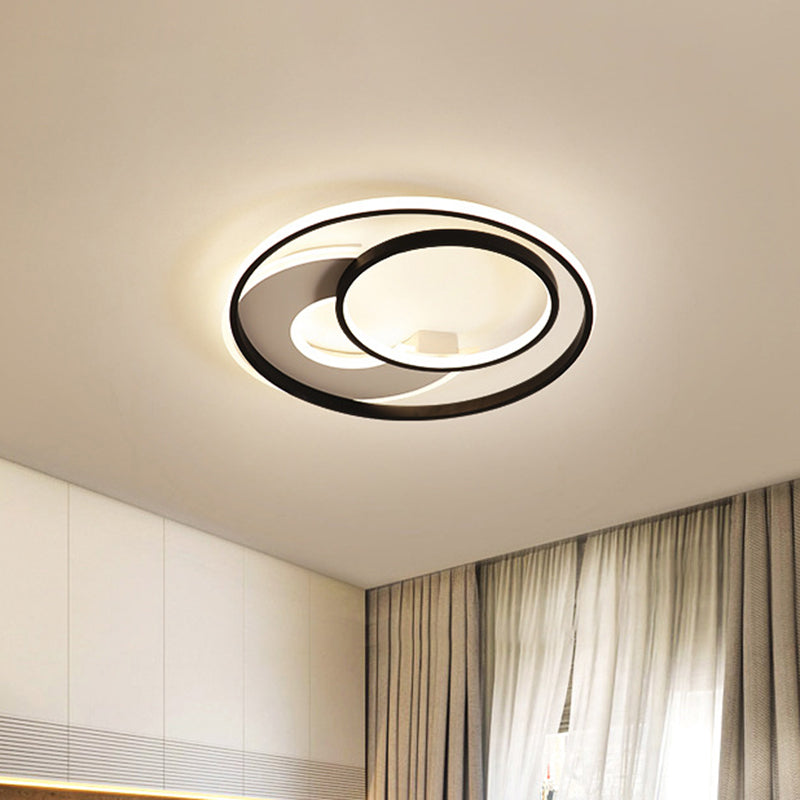 16’/19.5’ Metal Contemporary Led Flush Mount Light Fixture In Black With Warm/White