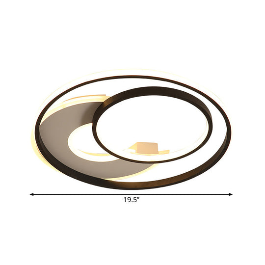 16’/19.5’ Metal Contemporary Led Flush Mount Light Fixture In Black With Warm/White