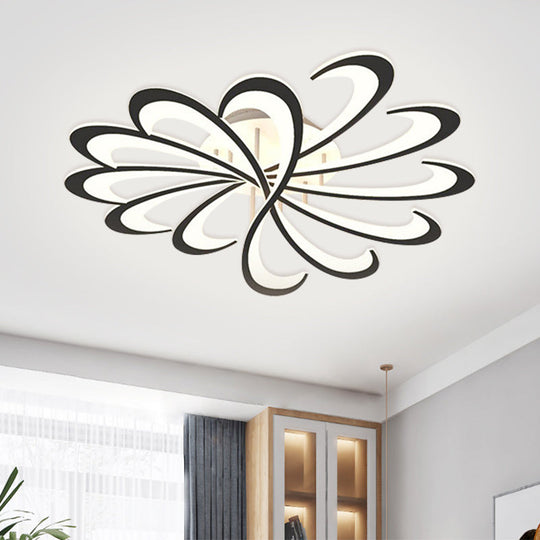 Modern Metallic Floral Flush Mount Led Ceiling Light In Black/White With Warm/White Glow