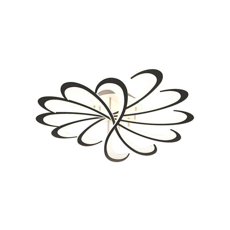 Modern Metallic Floral Flush Mount Led Ceiling Light In Black/White With Warm/White Glow