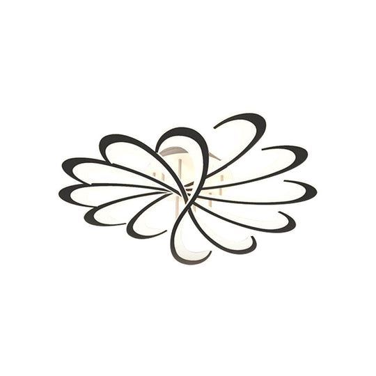 Modern Metallic Floral Flush Mount Led Ceiling Light In Black/White With Warm/White Glow