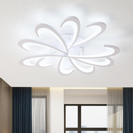 Modern Metallic Floral Flush Mount Led Ceiling Light In Black/White With Warm/White Glow 31.5/39