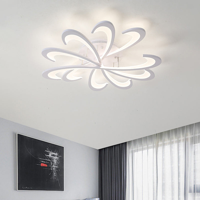 Modern Metallic Floral Flush Mount Led Ceiling Light In Black/White With Warm/White Glow