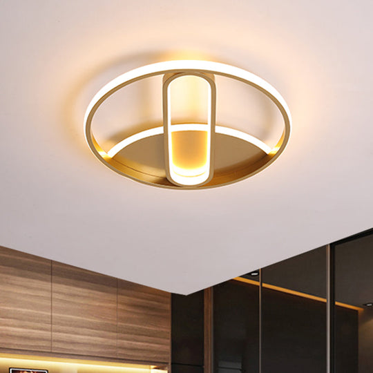 Modern Gold Led Flush Mount Ceiling Light With Inner Oval Design 16’/19.5’ Diameter / 16’