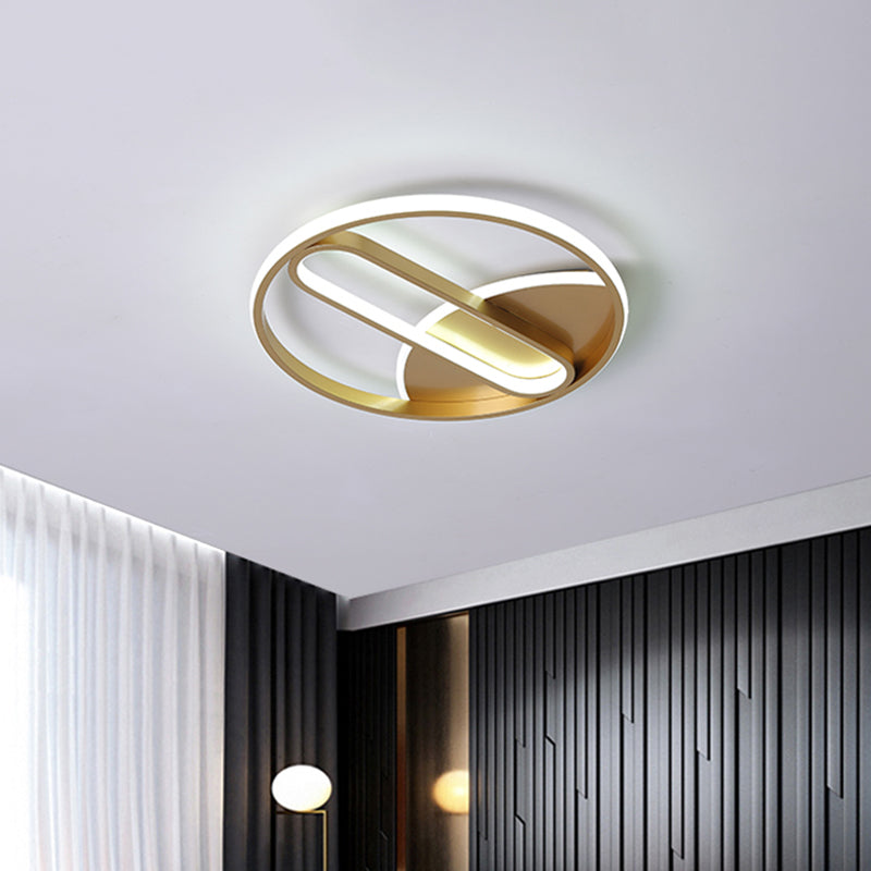 Modern Gold Led Flush Mount Ceiling Light With Inner Oval Design 16’/19.5’ Diameter