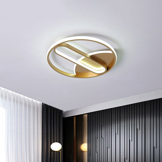 Modern Gold Led Flush Mount Ceiling Light With Inner Oval Design 16’/19.5’ Diameter