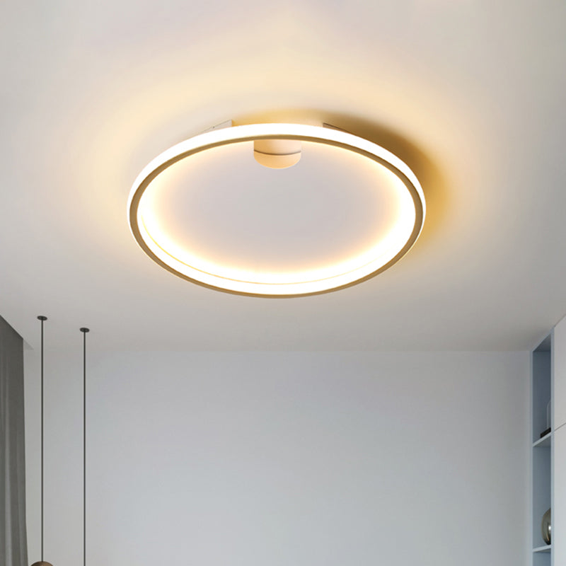 Modern Led Bedroom Ceiling Lighting: Gold Flush Mount With Round Metal Shade 16’/19.5’ W