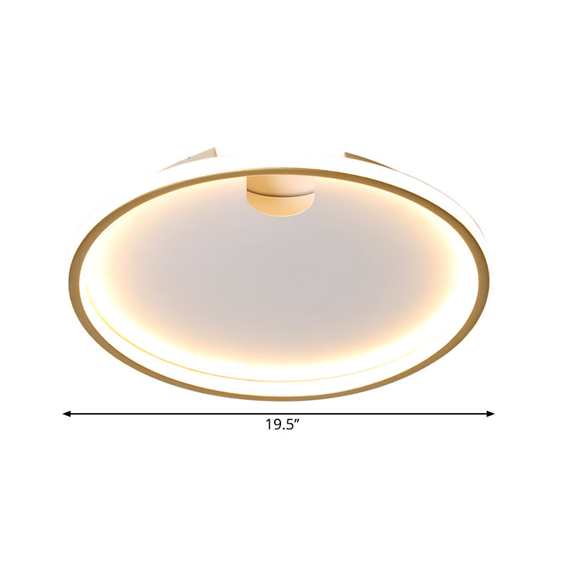 Modern Led Bedroom Ceiling Lighting: Gold Flush Mount With Round Metal Shade 16’/19.5’ W