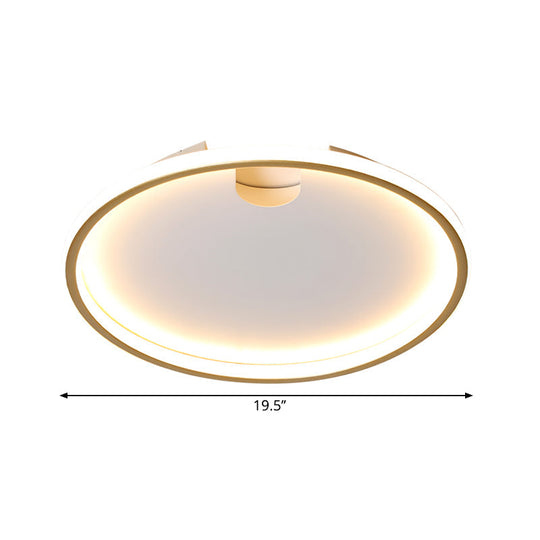 Modern Led Bedroom Ceiling Lighting: Gold Flush Mount With Round Metal Shade 16’/19.5’ W