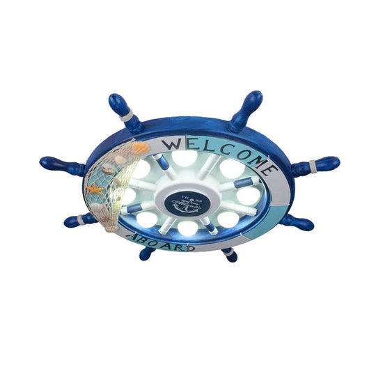 Nautical 8 - Light Metal Ceiling Lamp In Blue For Kindergarten Rooms With Rudder Design
