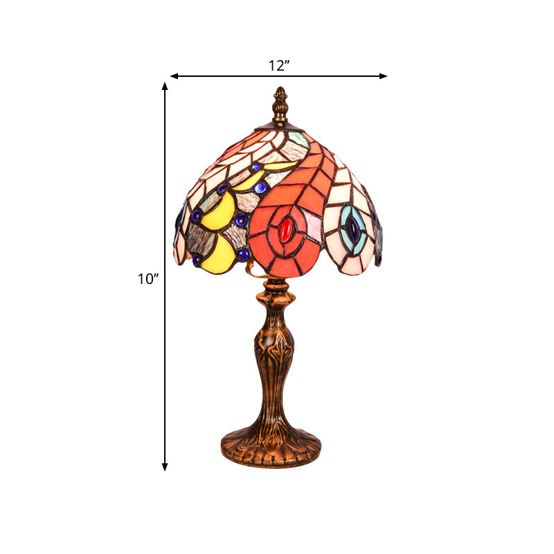 Hortense - Baroque 2-Light Bedroom Table Lamp Brass Peacock Tail Patterned Night Light With Bowl
