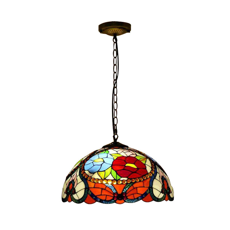 Suspension de plafond en vitrail Bloom avec chaîne ajustable - Rouge victorien/jaune/rouge-jaune-bleu-vert (Ensemble de 3)