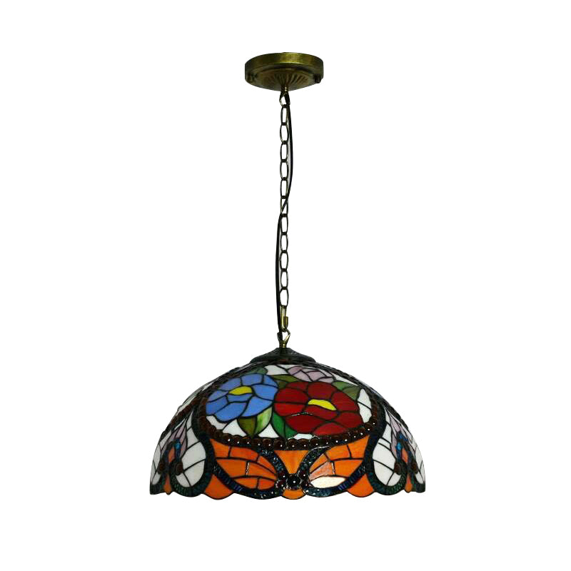 Suspension de plafond en vitrail Bloom avec chaîne ajustable - Rouge victorien/jaune/rouge-jaune-bleu-vert (Ensemble de 3)