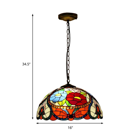 Suspension de plafond en vitrail Bloom avec chaîne ajustable - Rouge victorien/jaune/rouge-jaune-bleu-vert (Ensemble de 3)