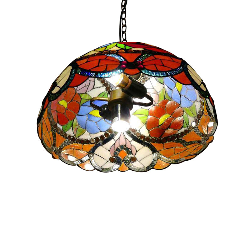 Suspension de plafond en vitrail Bloom avec chaîne ajustable - Rouge victorien/jaune/rouge-jaune-bleu-vert (Ensemble de 3)
