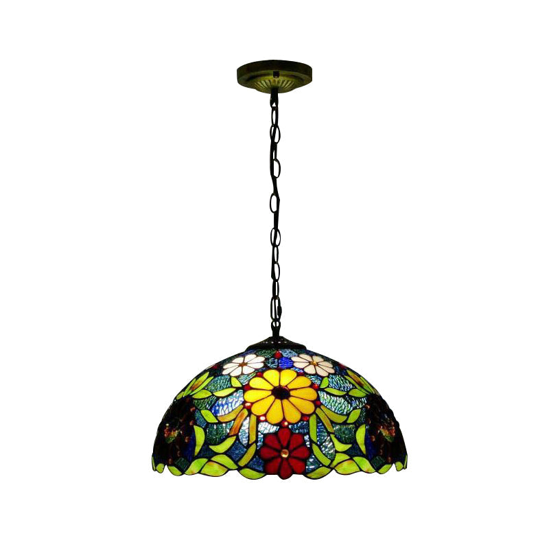 Suspension de plafond en vitrail Bloom avec chaîne ajustable - Rouge victorien/jaune/rouge-jaune-bleu-vert (Ensemble de 3)