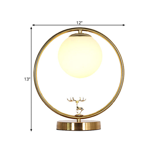 Retro Opal Glass Deer Desk Lamp Gold Metal Base Bedside Nightstand Light