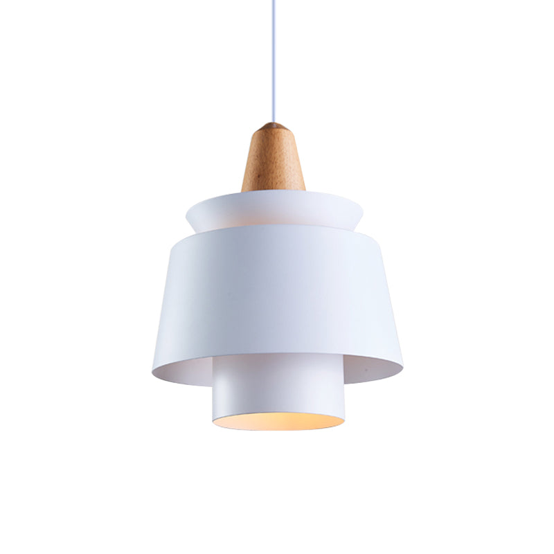 Modern 1-Head Dining Room Suspension Light With Tapered Metal Shade - Stylish Black/White Pendant